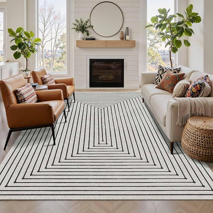 Latte&Fog 5x7 Area Rugs Washable Rug Carpet for Living Room Bedroom | Washable, Non Slip, Stain Resistant, Soft, Modern Abstract Boho Style, for Dining Room Home Office Dorm, Ivory 5'x7'