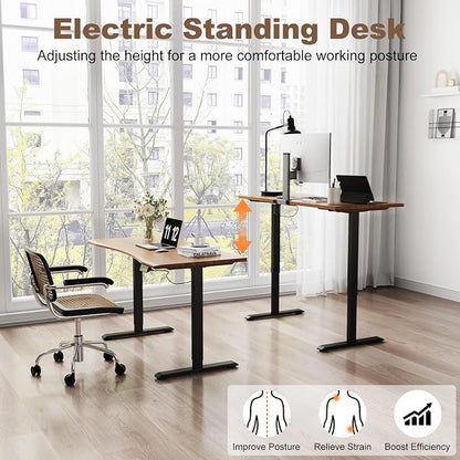 Solid Wood Electric Standing Desk 47.2"x23.6"Home Office Desk,Adjustable Workbench with 3 Stages Single Motor, Computer Workstation with T-Shaped Metal Bracket,Walnut Standing Desk for Gaming(1 Box)