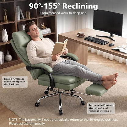 Big and Tall Comfy Office Chair,Ergonomic High Back Executive Desk Chair with Foot Rest,Heavy Duty Reclining Computer Chair with Wide Spring Cushion for Cross Legged,Home,Office,Gaming
