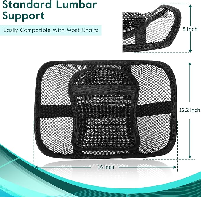 Samyoung 2 Pack Mesh Back Lumbar Support, Back Support Seat Cushion with Breathable Mesh for Office Chairs Car 12” x 16”