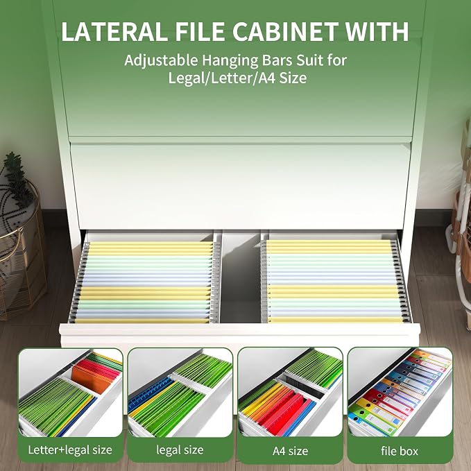 5 Drawer File Cabinet,Metal Lateral Filing Cabinet with Lock,Home Office Storage Organizer Cabinet for Legal/Letter/A4/F4 Size Files,35.5" W,White