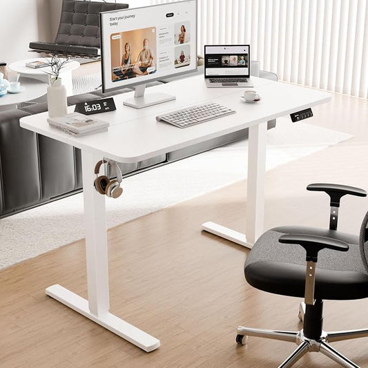 ERGOMAKER 43" Electric Standing Desk, Adjustable Height, Sit Stand Up Desk for Home Office & Computer Workstations, Memory Controller, White