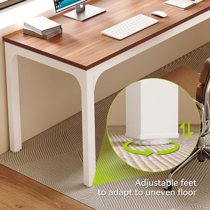 LITTLE TREE 78.7-Inch Ultra Long Double Desk, Writing Gaming Work Computer Two-Person Desk for Home Office, Walnut + White