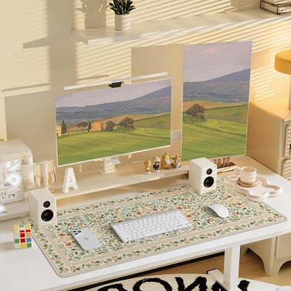 iCasso Desk Mat for Keyboard and Mouse, Large Mouse Pad, Desk Pad Mat, Anti-Slip Big Mousepad with Stitched Edges for Computer Desktop(Beige)
