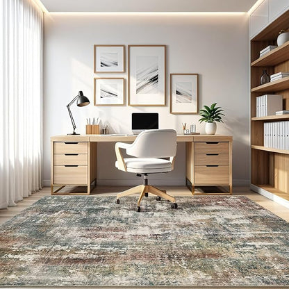 6x9 Area Rug Washable Rugs: Living Room Large Abstract Modern Soft Stain Resistant Indoor Floor Non-Slip Accent Carpet for Bedroom Nursery Playroom Office Dining Room Dorm Home House- Green Red