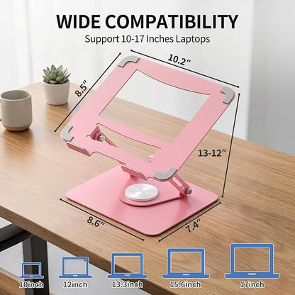 ALASHI Laptop Stand for Desk with 360° Rotating Base, Multi-Angle Adjustable Laptop Stands, Foldable Laptop Riser Compatible with 10 to 17 Inches PC Computer, Pink