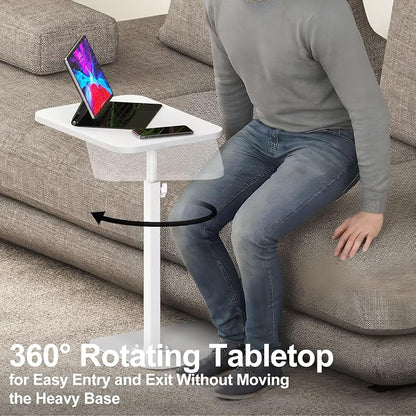 HzTinT Side Table Sofa Tray for Couch Heavy Metal Base Swivel/Adjustable Height, Sofa Bed Bathroom Study TV Tray C Shaped End Table Food Snack Trays for Eating