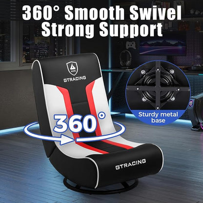 GTPLAYER Floor Gaming Chair Foldable Swivel Floor Chairs for Kids Boys Comfy Video Game Seat with 360° Multipurpose for Gamers, Bedroom or Game Room (Red/White)