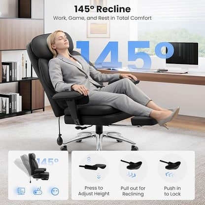 BestGlory Big and Tall Office Chair with Lumbar Support, Executive Leather Computer Desk Chair, Heavy Duty Comfortable Gaming Chair with Double Layer Cushion & Footrest for Home Office Gaming