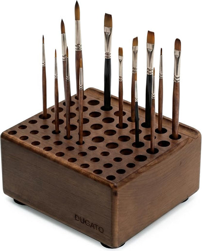 DUGATO Wooden Paint Brush Holder, 59 Hole Desk Organizer for Pencils, Pens & Art Supplies, Tabletop Brush Organizer Stand Holder with Built-In Rest Groove