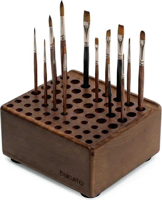 DUGATO Wooden Paint Brush Holder, 59 Hole Desk Organizer for Pencils, Pens & Art Supplies, Tabletop Brush Organizer Stand Holder with Built-In Rest Groove