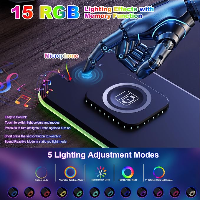 HAUTOCO RGB Gaming Mouse Pad with 15W Wireless Charging, 15 Light Modes, XXL Large Desk Mat 31.5"x15.75", Waterproof Ultra-Smooth Surface, Non-Slip Base, Computer Keyboard Mat for PC Laptop Office