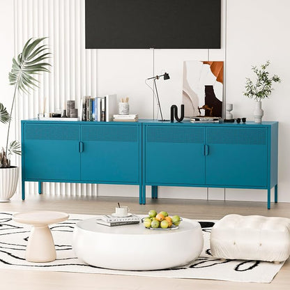 Washsemba 2 Door Storage Sideboard, Metal Storage Cabinet with 2 Adjustable Shelf,Multipurpose Metal Accent Cabinet for Office Home,Music Studio (Peacock Blue, 25''H)