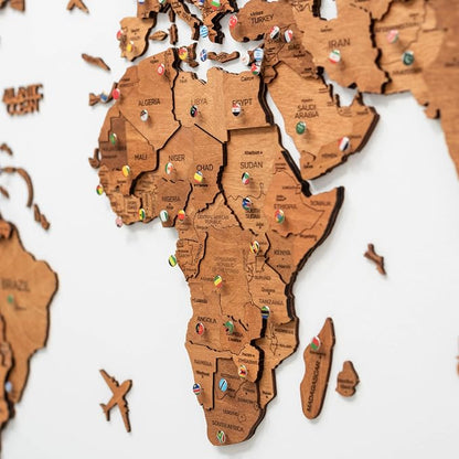Enjoy The Wood 3D Wooden World Map Wall Art - Large Travel Map with Pins for Art Decor - Decorative Map of the World for Home, Office - Travel Wall Art Housewarming Gift Idea (Oak, L, Unframed)
