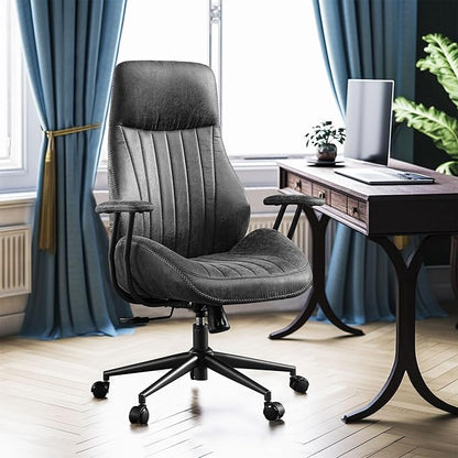 CAODOC High Back Office Chair,Modern Swivel Office Chair,Black Suede Fabric Gaming Chair,Height Adjustable Home Office Desk Chair with Lumbar Support