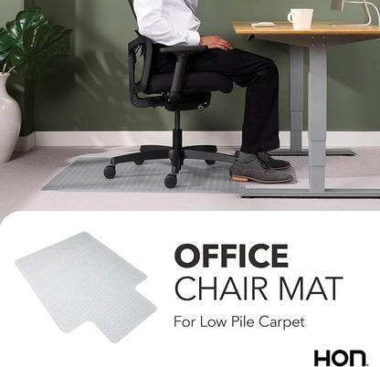 HON Office Chair Mat for Carpet, Clear Desk Mat with Extended Lip for Rolling Computer Chairs, Heavy Duty Vinyl Floor Protector for Low Pile Carpet, 36 x 48 in, Clear