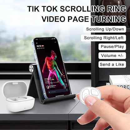 Tiktok Scrolling Ring, Bluetooth Camera Remote Control, Scrolling Ring Remote for iPhone TikTok FB YouTube IG Android Phone, Fingertip Wireless Scroller Page Turner (White)