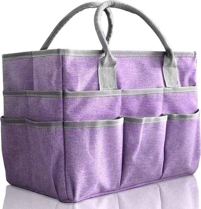 Cupohus Art Organizer Craft Storage Tote Bag with Pockets and Handles, Oxford Fabric Carrying Caddy for Teacher, Officer, Artist, Traveler –Purple