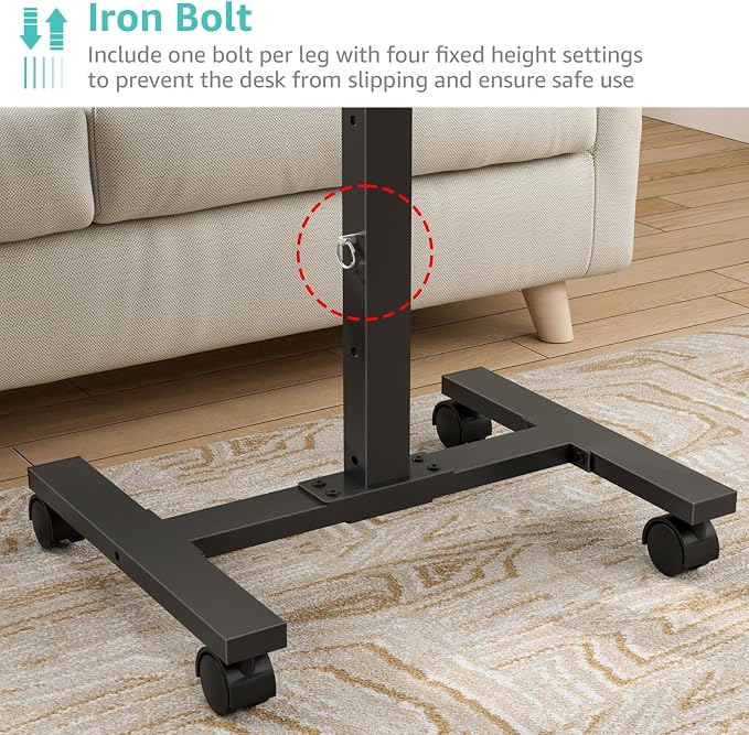 WINAZ Small Portable Laptop Rolling Desk - 24 Inch Mobile Computer Desk Adjustable Height with Wheels for Small Spaces Home Office, Kids Couch Desks Side End Table, Black