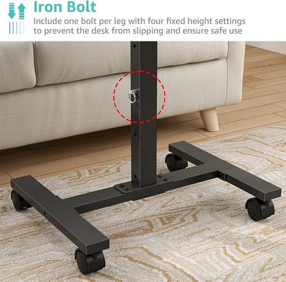 WINAZ Small Portable Laptop Rolling Desk - 24 Inch Mobile Computer Desk Adjustable Height with Wheels for Small Spaces Home Office, Kids Couch Desks Side End Table, Black