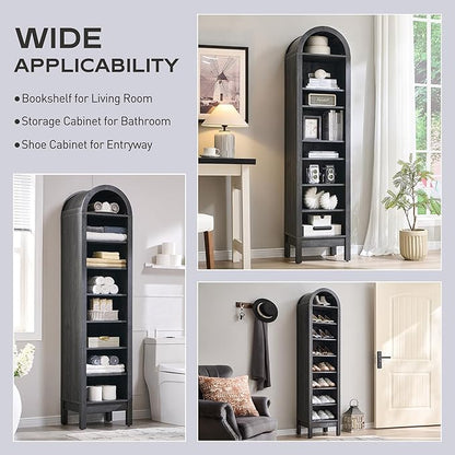 IFGET 71" Tall Arched Bookshelf, 8 Tiers Arch Bookcase with Storage, Modern Farmhouse Book Shelf with Adjustable Shelves, Wood Bookshelf w/Open Display Shelves for Living Room, Office (Dark Grey)
