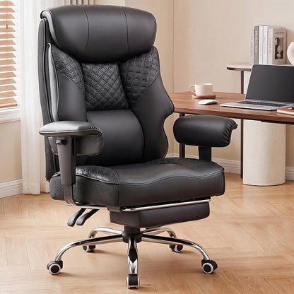 GTPLAYER Big and Tall Office Chair High Back Computer Gaming Chair with Ergonomic Lumbar Support &Pocket Spring Cushion for Lower Back Pain Relief, Leather Executive Chair with Foot Rest, Black
