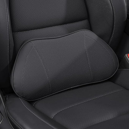 Lumbar Support Pillow for Car, Premium Leather Memory Foam Lumbar Cushion for Lower Back Pain Relief, Universal Back Support for Driving, Home & Office Chairs, Black, 1 Pack