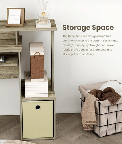 Small Computer Desk with Drawer, Writing Desk with Storage Shelves for Home Office Bedroom, Oak/Ivory