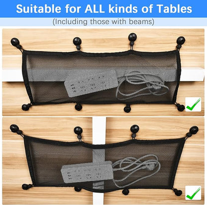 Cable Management Net Under Desk Kit,Privacy Mesh Cable Manager Flexible Under Desk Wire Net Large Capacity Cord Organizer Net for Office,Standing Desk, Home, 26 X 10 Inches