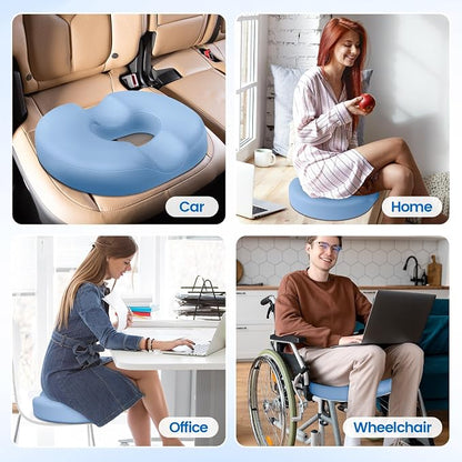Donut Pillow Seat Cushion - Cooling Gel Donut Chair Cushions, Memory Foam Seat Cushion for Office & Home, Car Seat Cushion and Butt Pillow, Hemorrhoids Pillow and Tailbone Pain Relief, Light Blue