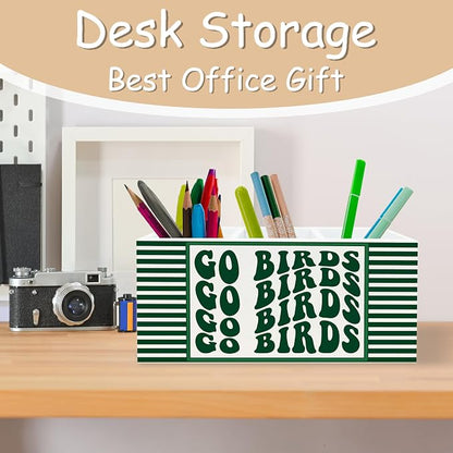 Go Birds Football Pen Pencil Holder Organizer for Desk, Gifts for Football Lovers Players Fans, Trendy Groovy Go Birds Wooden Box Block Sign for Home Office Tabletop Decor