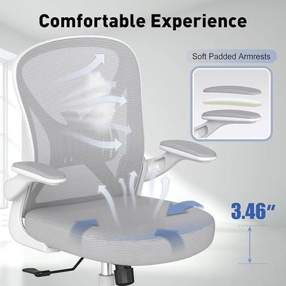 Ergonomic Office Chair with Adjustable Lumbar Support, 300 lbs Swivel Desk Chair with Flip-Up Arms, Mesh Comfy Padded Seat for Computer and Home, Grey