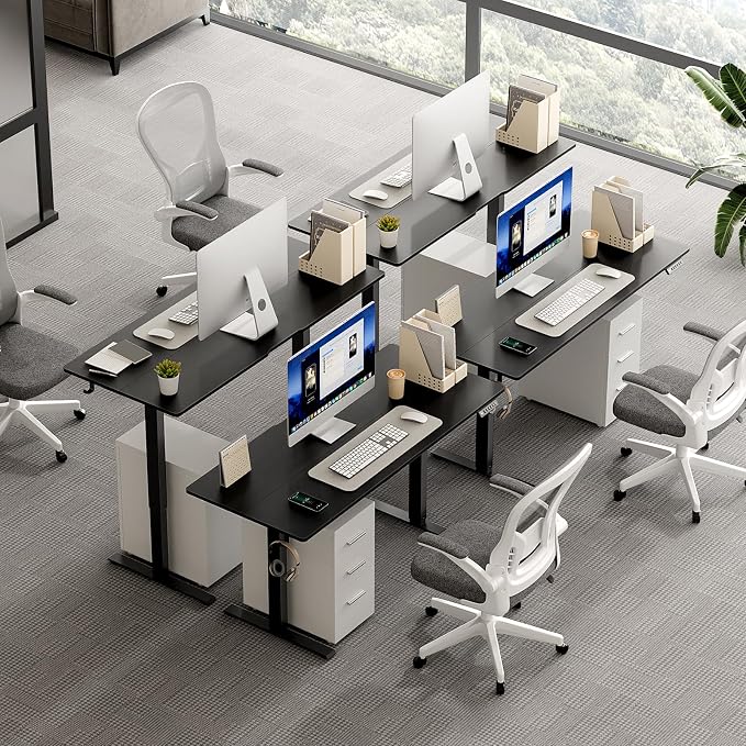 55x24 in Electric Standing Desk,Adjustable Height with Wheels,Black | Spliced Desktop,27.9"–46.8" Height Range,4 Memory Presets,Lockable Wheels,Headphone Hook,Sit Stand Desk,Home Office