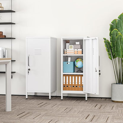 erosoei 35.43" H Metal Locker Storage Cabinet, Office Locker with 2 Adjustable Shelves, Steel Cabinet with 1 Door, High Legs Organizer for Home Office, Kitchen, Living Room, Bedroom and Bathroom