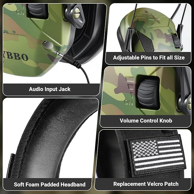 Electronic Shooting Ear Protection w/Gel Pads, 23dB NRR Active Noise Reduction & 3X Amplification Headset for Shooters