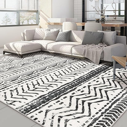 Nakagishi Black Rug Living Room Rugs: 9x12 Machine Washable Boho Large Neutral Modern Soft Moroccan Stain Resistant Indoor Floor Non Slip Accent Carpet for Bedroom Nursery Kids Playroom Office