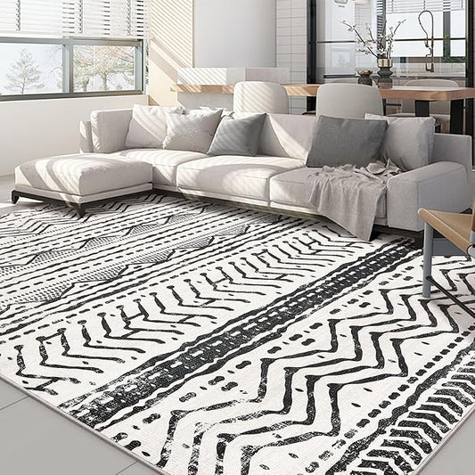 Nakagishi Black Rug Living Room 5X7: Washable Boho Large Neutral Soft Rug Modern Stain Resistant Moroccan Indoor Non-Slip Carpet for Bedroom Kids Playroom Office Dining Room Classroom Dorm
