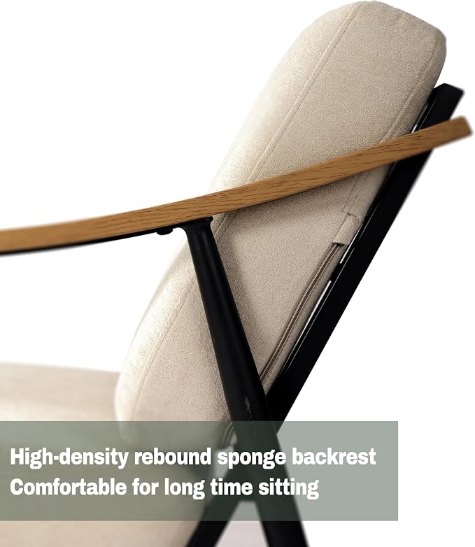 RNKSFX Modern Accent Chairs Set of 2 for Living Room Bedroom Mid Century Arm Chairs Upholstered Office Accent Chairs Comfy Waiting Room Chairs with Metal Frame, Beige