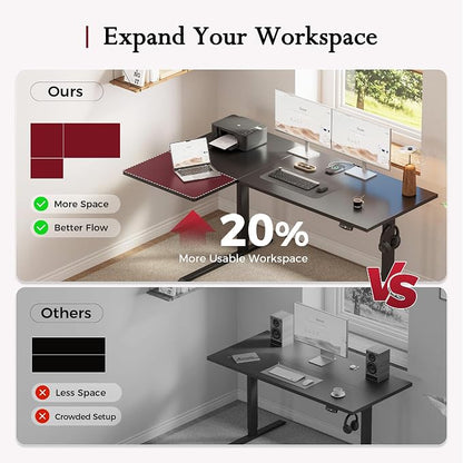 Klicelor L Shaped Standing Desk, 55 Inch Electric Height Adjustable Desk with Memory Preset, Reversible Sit Stand Up Computer Workstation for Home Office, Splice Board, Black