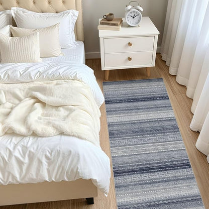 Nakagishi Area Rug Living Room Rugs: 2X6 Machine Washable Boho Large Neutral Farmhouse Stain Resistant Moroccan Indoor Floor Carpet for Bedroom Nursery Dorm Dining Room Home-Denim Blue