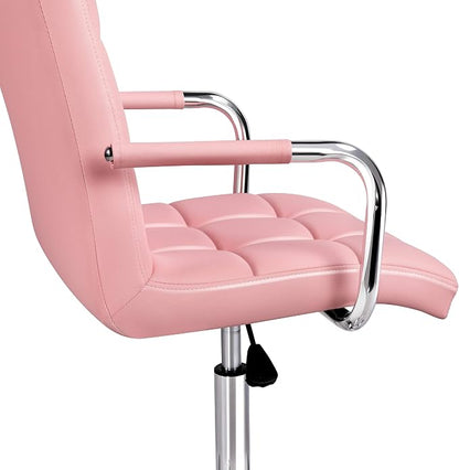 Topeakmart Office Chair Height Adjustable Mid Back PU Leather 360° Swivel Large Seat Stylish Office Chair Pink