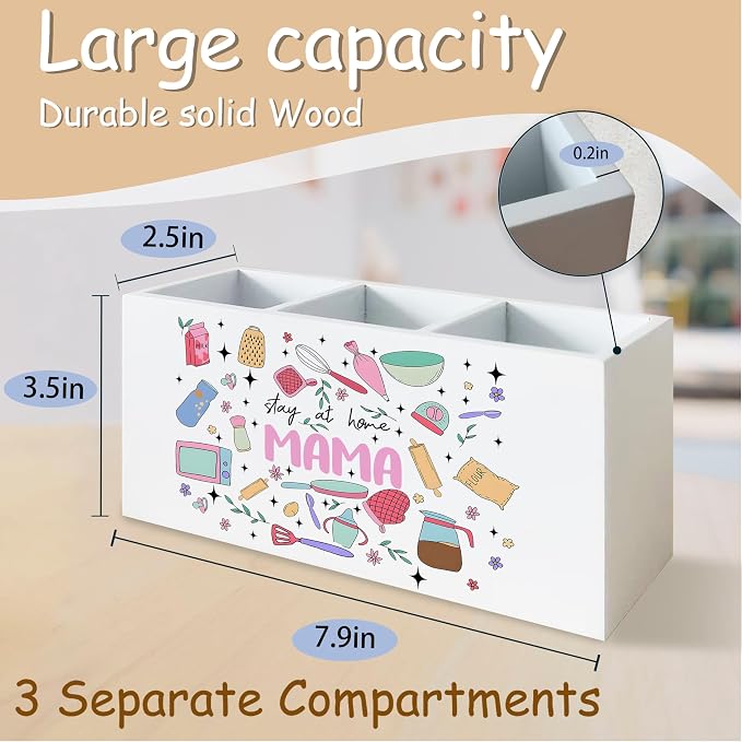 Cooking Gifts for Mom Wooden Utensils Holder, Cook Lovers Gifts, Stay at Home Mama Wood Cooking Utensil Organizer for Kitchen Countertop Shelf Table Decor