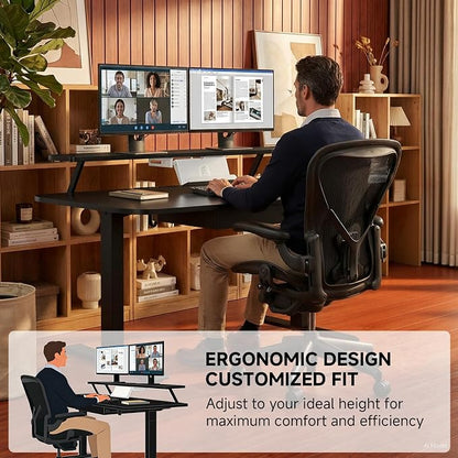 GTPLAYER Electric Standing Desk with Drawers, 55 x 24 Inches Height Adjustable Computer Desk with Monitor Stand, Laptop Stand, Home Office Sit Stand Up Desk with Memory Preset, Black
