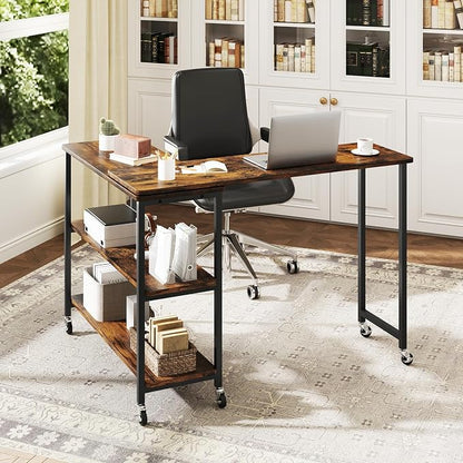 Tangkula Large 360° Free Rotating Sofa Side Table, Patented Mobile Couch Desk with 2-Tier Storage Shelves, Movable Laptop Desk with Sturdy Metal Frame, Extendable Couch Snack Table for Home Office