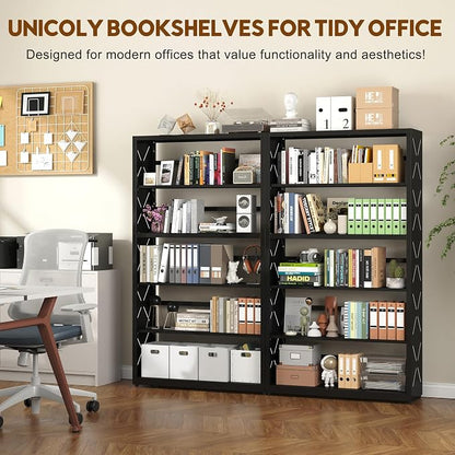 UNICOLY 5 Tier Black Bookshelf, 55" H Tall Bookshelf with 5 Storage Shelves, Heavy Duty Deep Shelves, Open Shelf Bookcase with 5 Bookends, Modern Display Shelves for Books, Toys, CD, W31×D10“