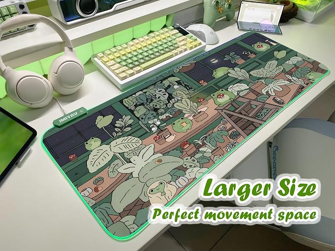 JMIYAV Little Frog RGB Green Gaming Mouse Pad 31.5x12 Inch PC XL Large Glowing Led Light Up Desk Pad Non-Slip Rubber Base Computer Cute Mousepad Mat Desk Accessories Gaming Setup 31.5x12 Inch