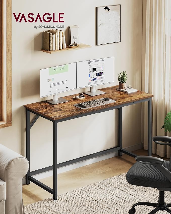 VASAGLE Computer Desk, Office Work Desk, 47.2 x 19.7 x 29.9 Inches, for Study, Bedroom, Home Office, Living Room, Rustic Brown and Ink Black ULWD212K101