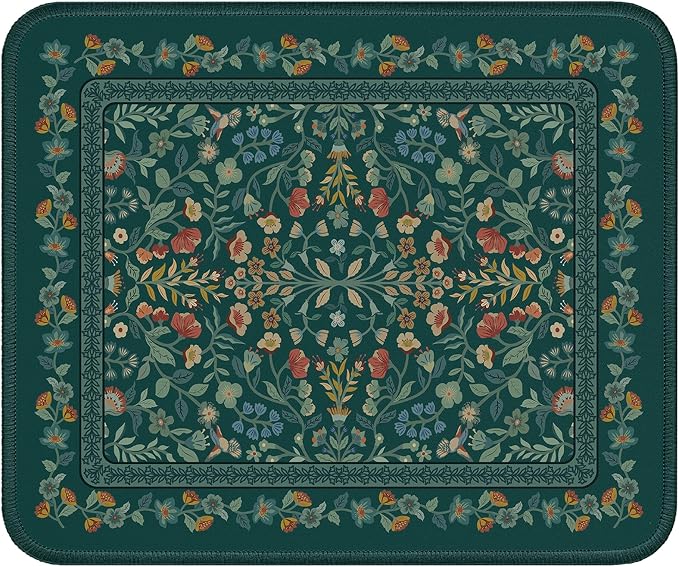 iCasso Aesthetic Small Floral Mouse Pad, Mini Portable Travel Mousepad, Anti-Slip and Comfortable Cloth Mouse Mat 7.9"x9.5" with Stitched Edges for Computer, Laptop, Office, Home(Deep Green)