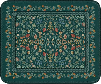 iCasso Aesthetic Small Floral Mouse Pad, Mini Portable Travel Mousepad, Anti-Slip and Comfortable Cloth Mouse Mat 7.9"x9.5" with Stitched Edges for Computer, Laptop, Office, Home(Deep Green)