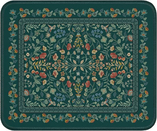 iCasso Aesthetic Small Floral Mouse Pad, Mini Portable Travel Mousepad, Anti-Slip and Comfortable Cloth Mouse Mat 7.9"x9.5" with Stitched Edges for Computer, Laptop, Office, Home(Deep Green)